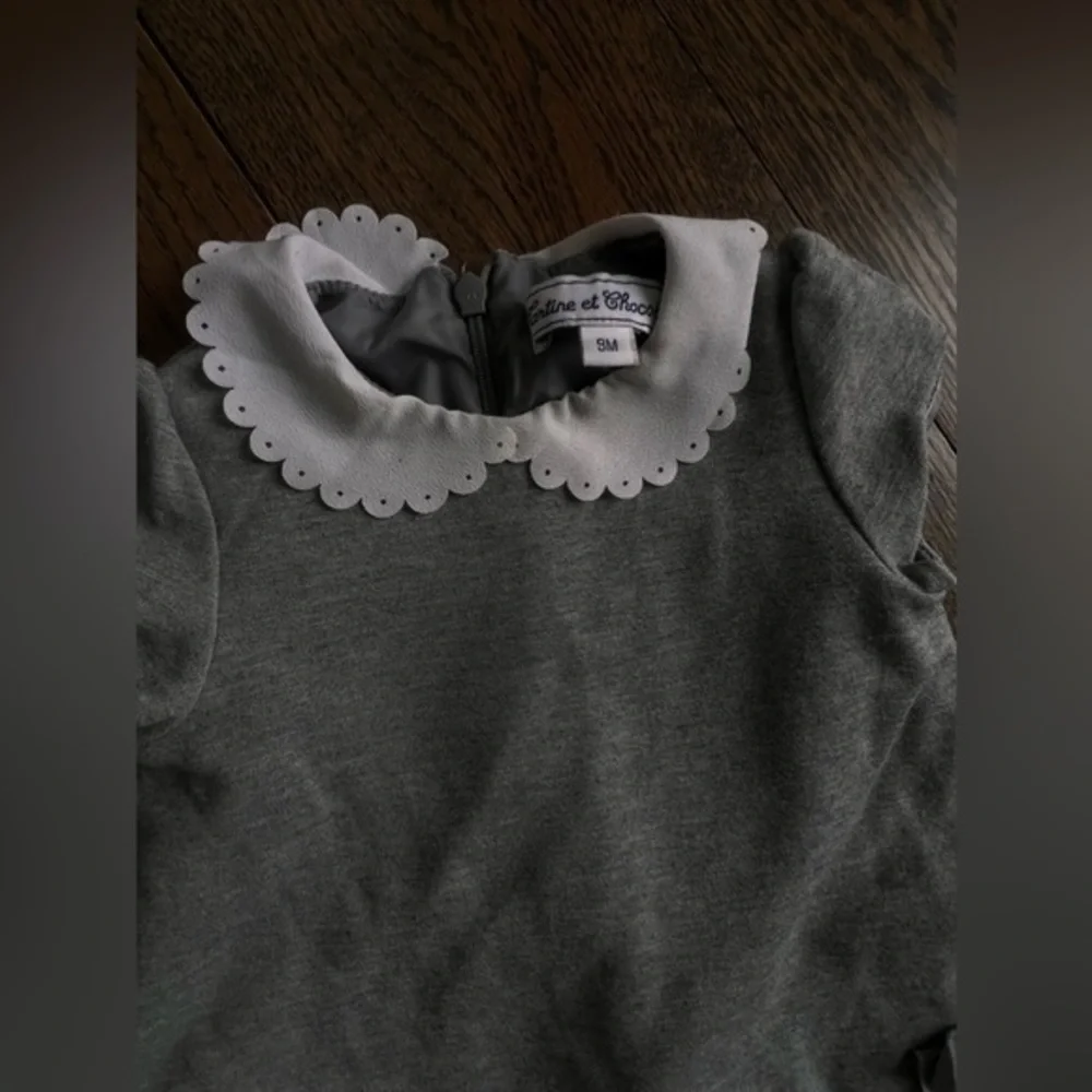 Tartine et chocolat luxury baby 9 months gray collar dress with pockets sale